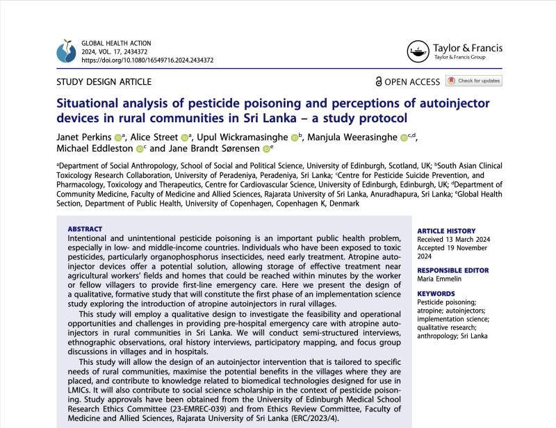 Situational analysis of pesticide poisoning and perceptions of autoinjectordevices in rural communities in Sri Lanka – a study protocol