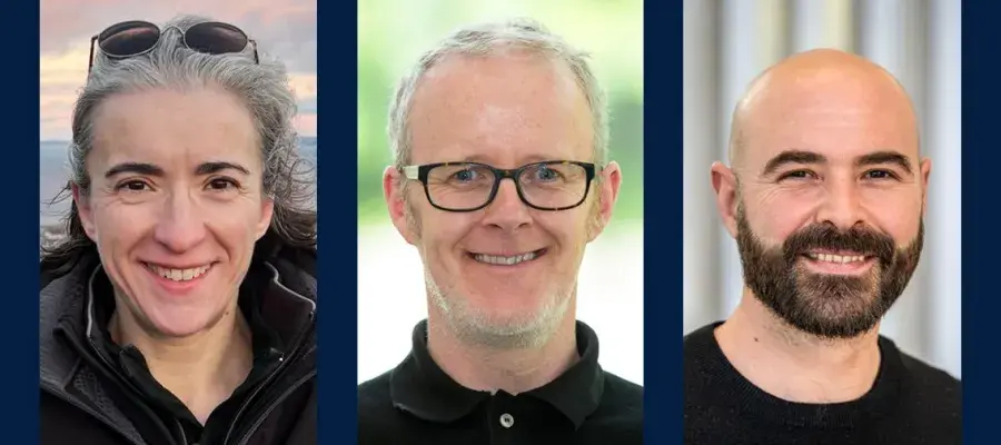 Portraits of Donncha Dunican, Christelle Robert, and Nikolaos Gioannakis combined in one image