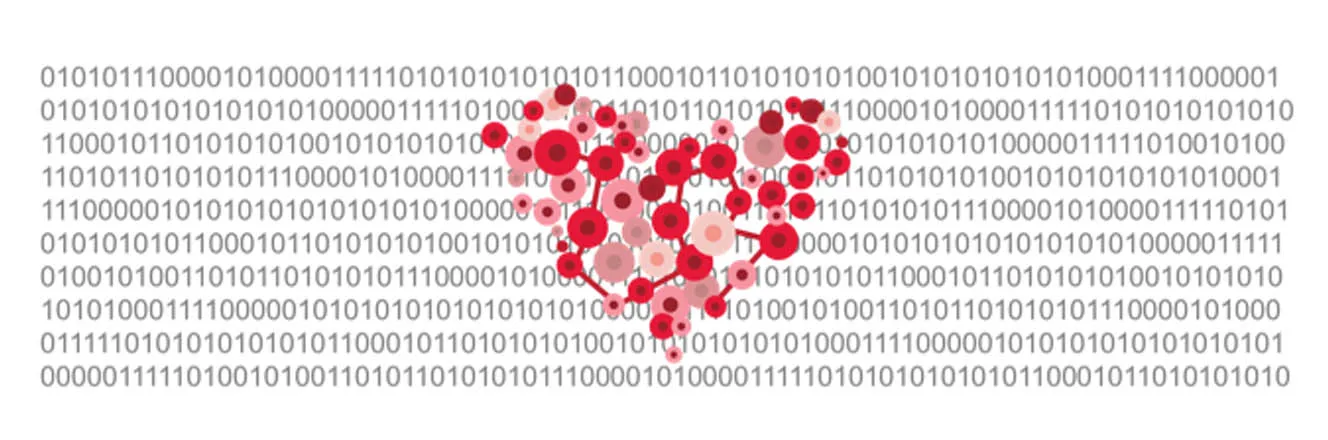 Image of binary numbers with a large heart