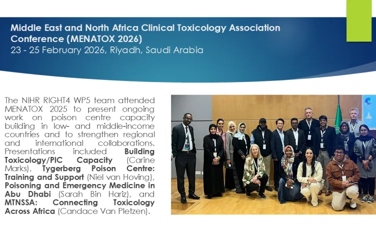 Text: African Network 2025 to 2026: Middle East and North Africa Clinical Toxicology Association Conference (MENATOX 2026): 23 - 25 February 2026, Riyadh, Saudi Arabia