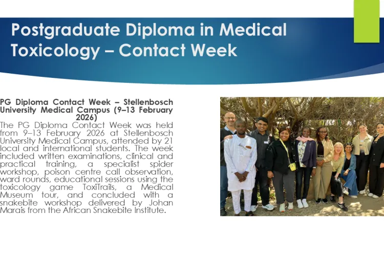 Text: African Network 2025 to 2026: Postgraduate Diploma in Medical Toxicology – Contact Week