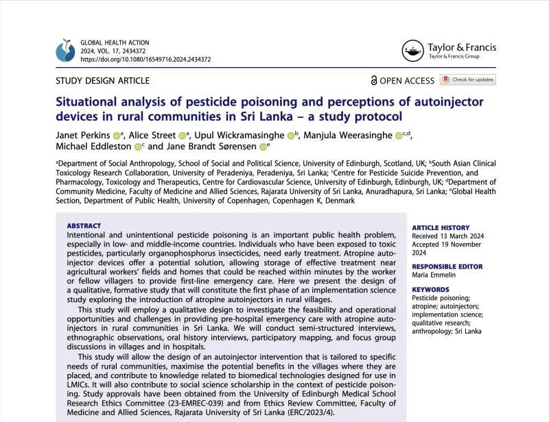 Situational analysis of pesticide poisoning and perceptions of autoinjectordevices in rural communities in Sri Lanka – a study protocol
