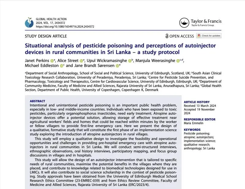 Situational analysis of pesticide poisoning and perceptions of autoinjectordevices in rural communities in Sri Lanka – a study protocol