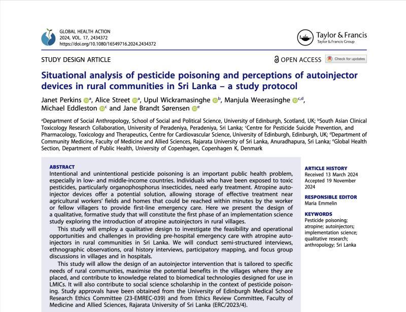 Situational analysis of pesticide poisoning and perceptions of autoinjectordevices in rural communities in Sri Lanka – a study protocol